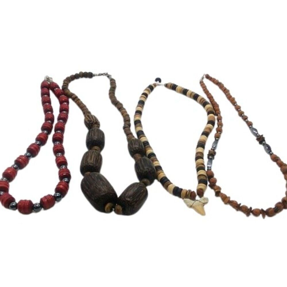 4  Wood & Wood-Look Necklace LOT